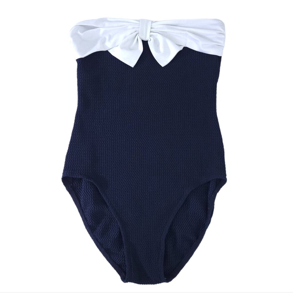 Vintage One Piece Swimsuit Black White Bow Strapless, Barbiecore, Fits Small